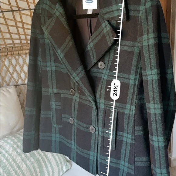 Old Navy Green Black Christmas Plaid Double Breasted 41% Wool Winter Jacket Sz S - Picture 3 of 9